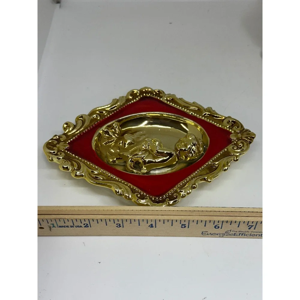 VTG Ardco Wall Cherub Plaques Gold Red Ceramic Japan Gaudy Home Decor 4 pc
